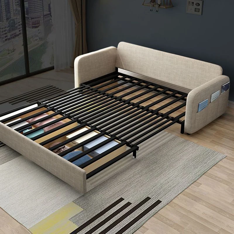 Divano letto trasformabile pieghevole moderno lino con braccioli quadrati per appartamento, lavabile Clearhalo