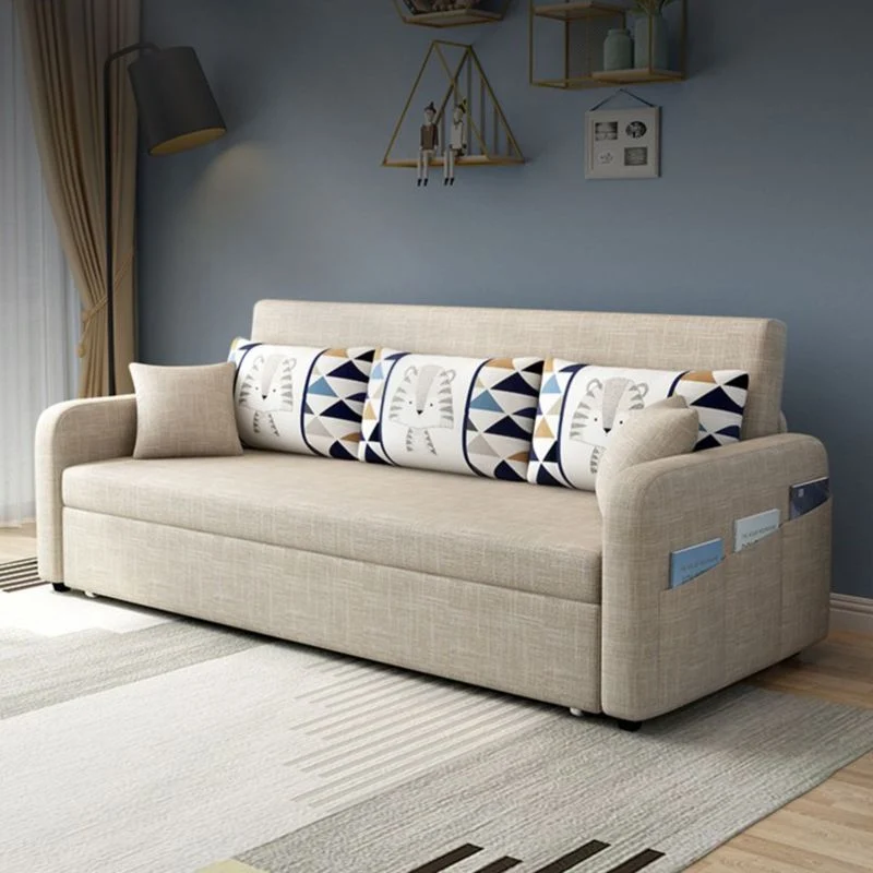 Divano letto trasformabile pieghevole moderno lino con braccioli quadrati per appartamento, lavabile Clearhalo