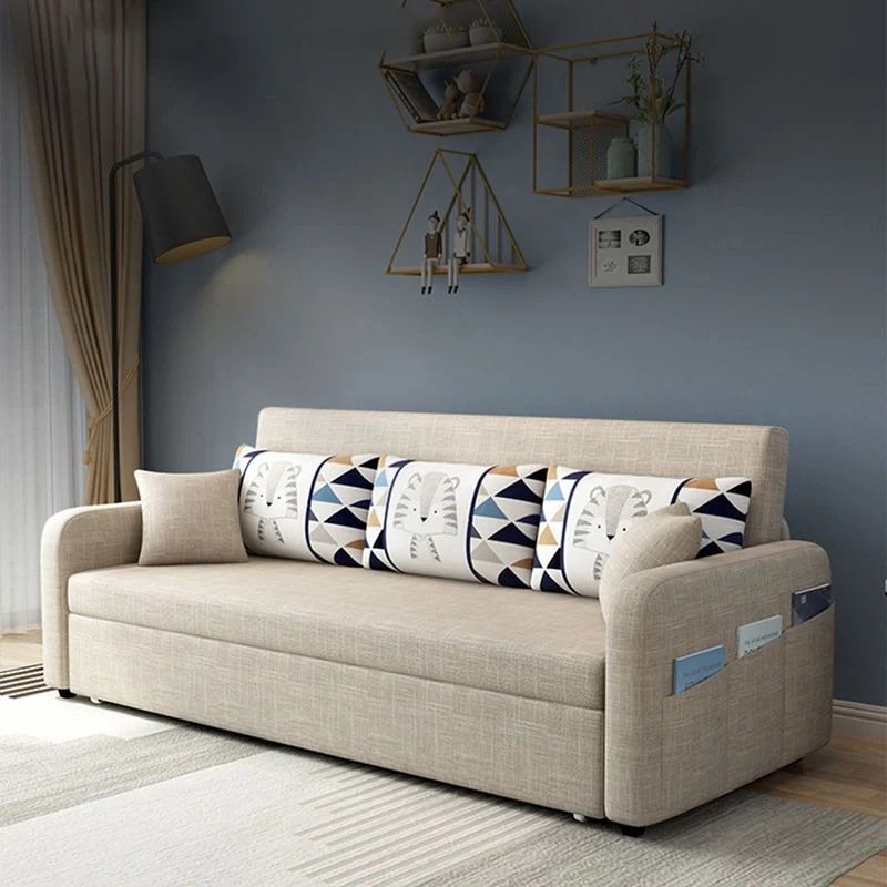 Divano letto trasformabile pieghevole moderno lino con braccioli quadrati per appartamento, lavabile Clearhalo