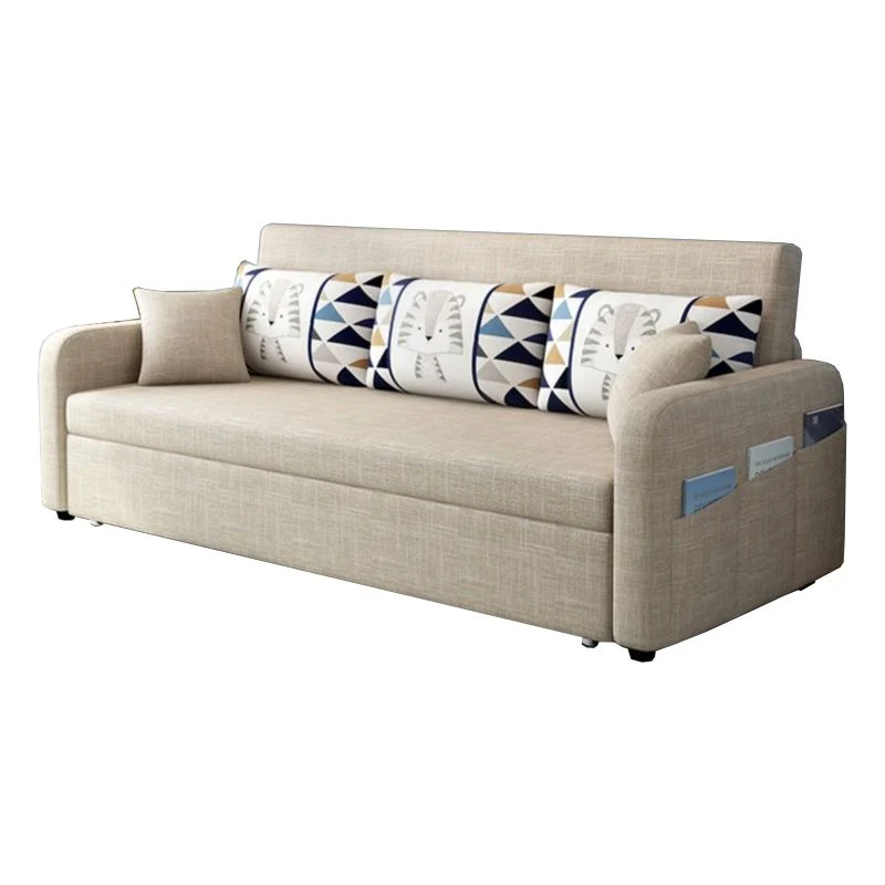 Divano letto trasformabile pieghevole moderno lino con braccioli quadrati per appartamento, lavabile Clearhalo