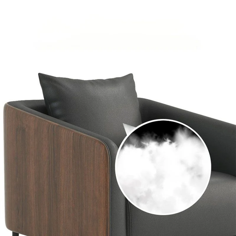 Divano modernista ecopelle Divano con braccioli smoking con accento di venature del legno Clearhalo