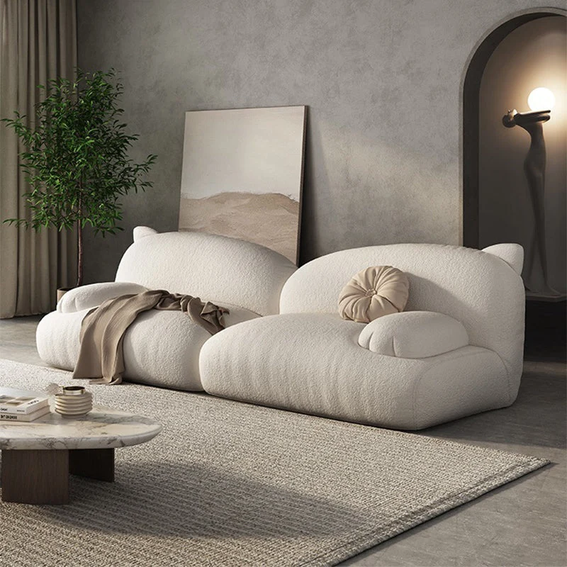 Divano modernista lana forma di gatto con braccioli con bracciolo superiore color crema - 39,37 "D Clearhalo