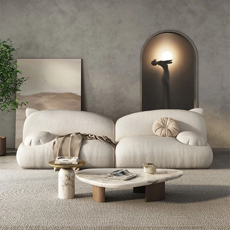 Divano modernista lana forma di gatto con braccioli con bracciolo superiore color crema - 39,37 "D Clearhalo