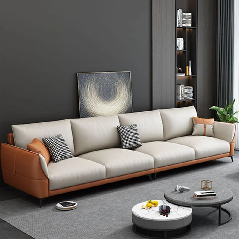 Divano moderno antimacchia con cuscini arancione/bianco Clearhalo