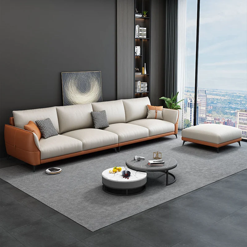 Divano moderno antimacchia con cuscini arancione/bianco Clearhalo