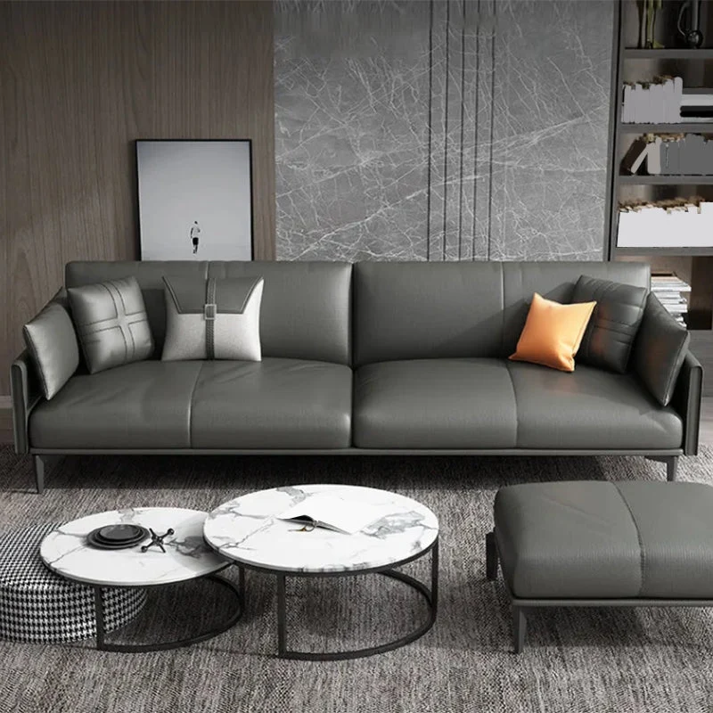 Divano moderno antimacchia finta pelle/vera pelle nero Clearhalo