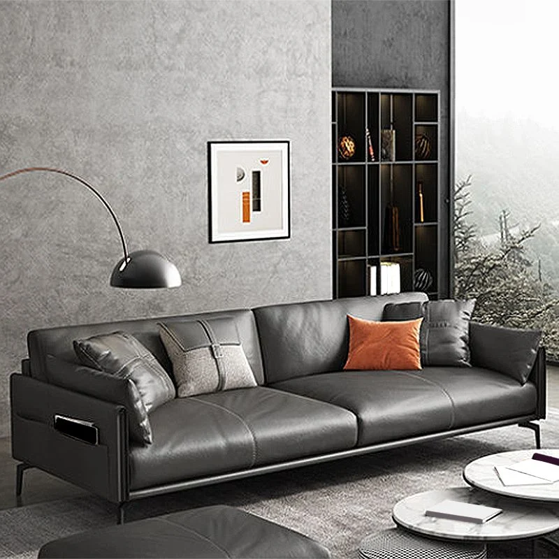 Divano moderno antimacchia finta pelle/vera pelle nero Clearhalo