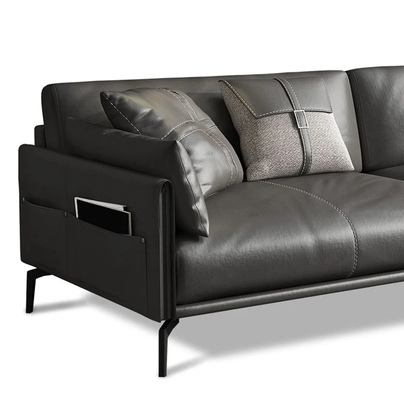 Divano moderno antimacchia finta pelle/vera pelle nero Clearhalo