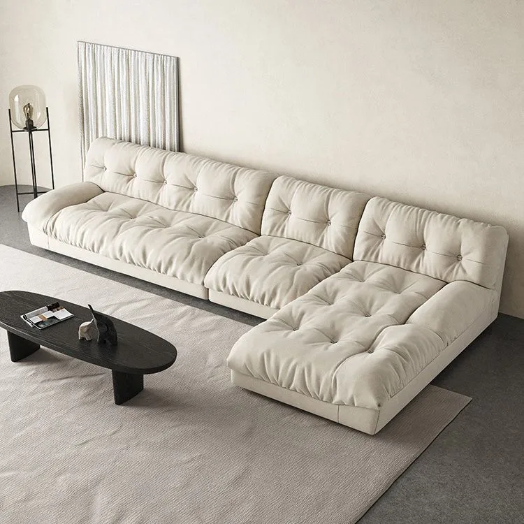Divano moderno capitonné bianco e chaise longue Divano senza braccioli velluto da 29,92 pollici Clearhalo