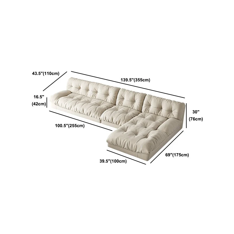 Divano moderno capitonné bianco e chaise longue Divano senza braccioli velluto da 29,92 pollici Clearhalo