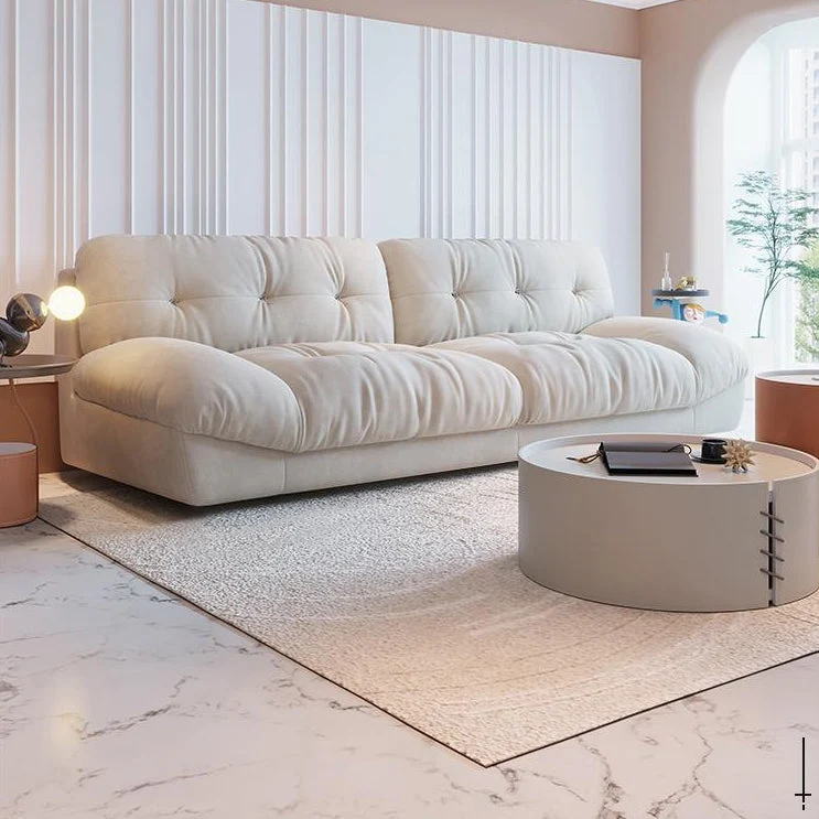 Divano moderno capitonné bianco e chaise longue Divano senza braccioli velluto da 29,92 pollici Clearhalo