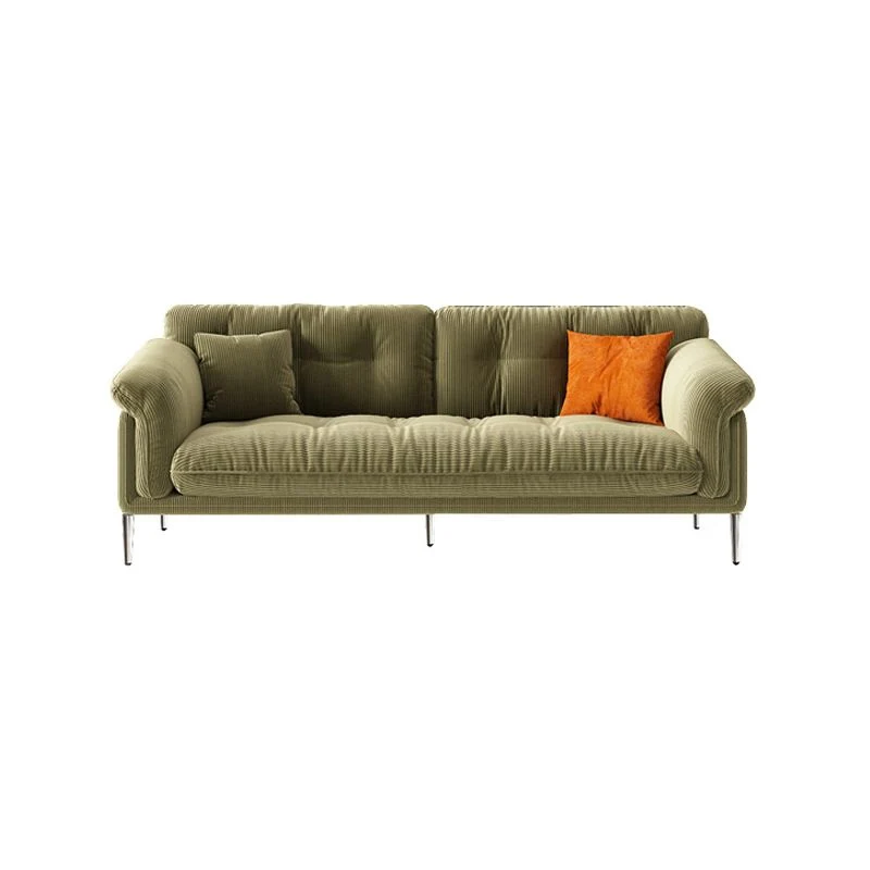 Divano moderno capitonné con braccioli svasati standard beige/verde Clearhalo