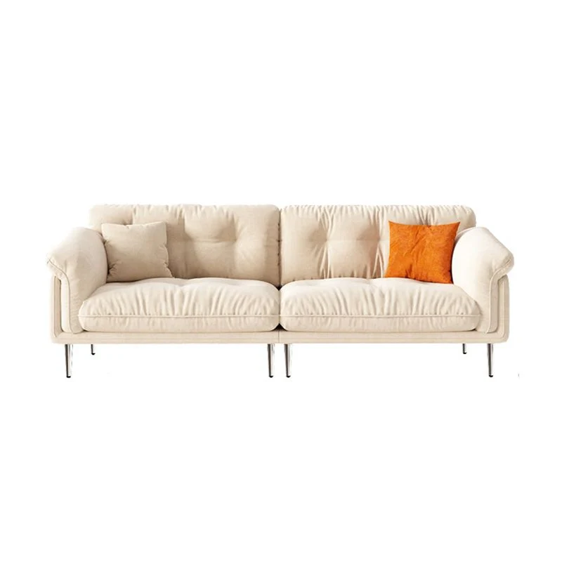 Divano moderno capitonné con braccioli svasati standard beige/verde Clearhalo
