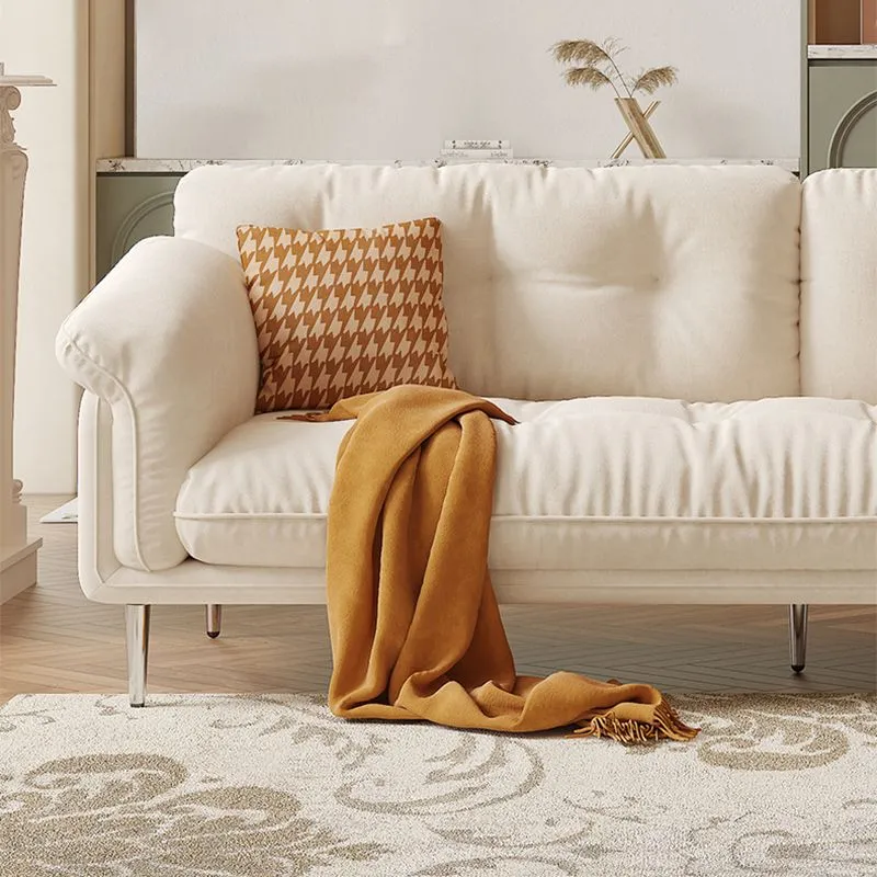 Divano moderno capitonné con braccioli svasati standard beige/verde Clearhalo