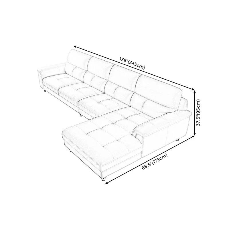 Divano moderno color crema con schienale alto e chaise longue componibile pelle con braccioli superiori Clearhalo