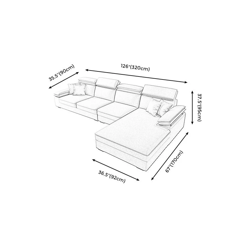 Divano moderno componibile con braccioli con cuscino e forma L 4 posti per soggiorno Clearhalo