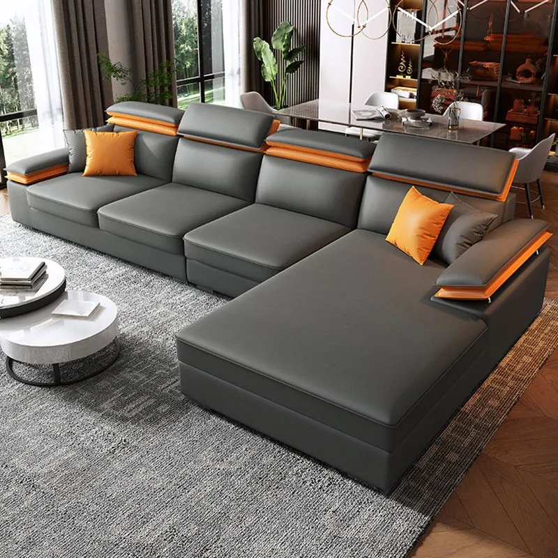 Divano moderno componibile con braccioli con cuscino e forma L 4 posti per soggiorno Clearhalo