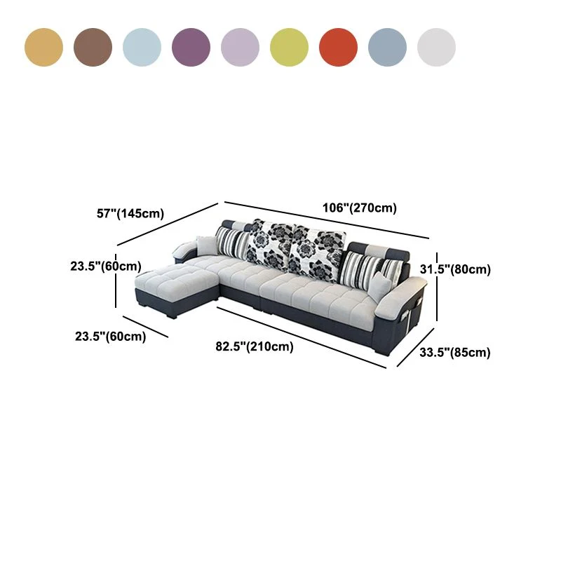 Divano moderno componibile con braccioli quadrati da 80 cm di altezza, con schienale alto e contenitore Clearhalo