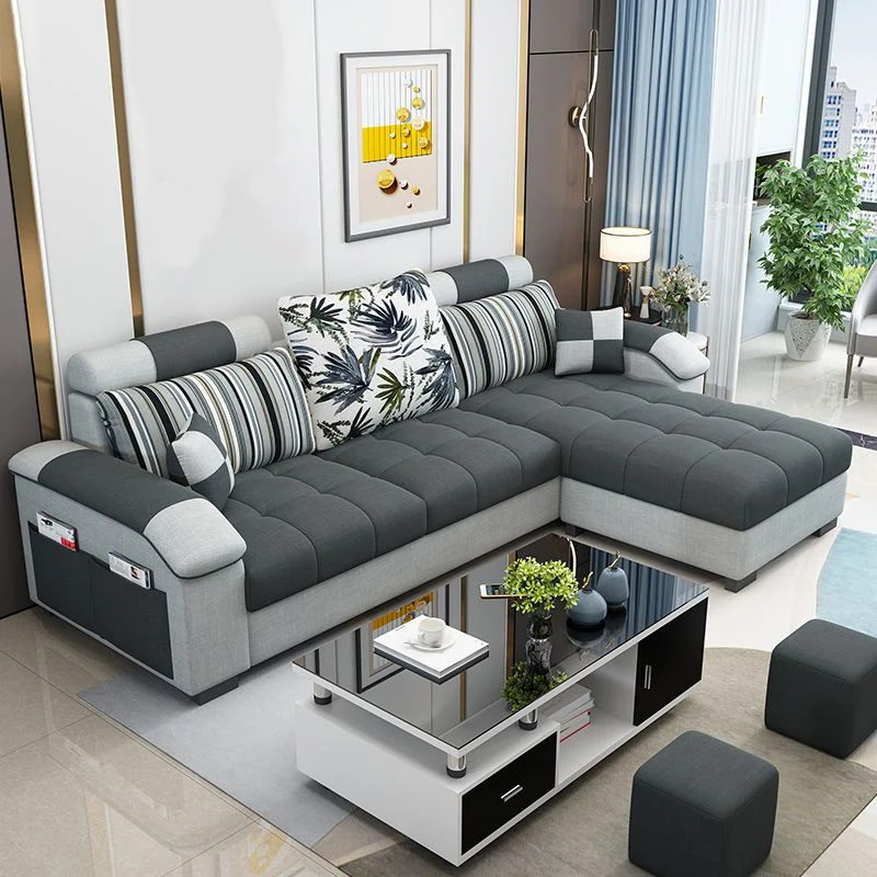 Divano moderno componibile con braccioli quadrati da 80 cm di altezza, con schienale alto e contenitore Clearhalo