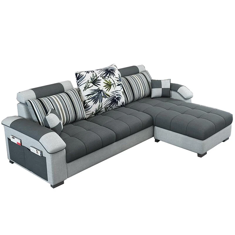 Divano moderno componibile con braccioli quadrati da 80 cm di altezza, con schienale alto e contenitore Clearhalo