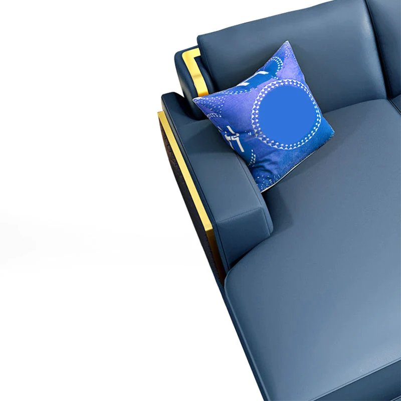 Divano moderno componibile con braccioli quadrati vera pelle e cuscini rimovibili Clearhalo