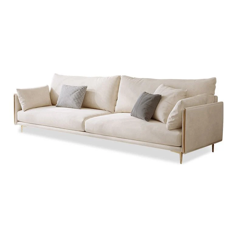Divano moderno con braccioli quadrati e cuscini beige per 1/2/3/4 persone Clearhalo