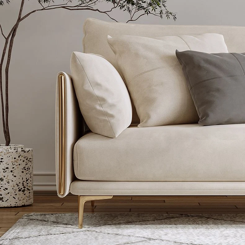 Divano moderno con braccioli quadrati e cuscini beige per 1/2/3/4 persone Clearhalo