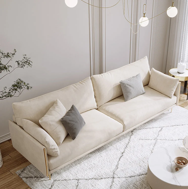 Divano moderno con braccioli quadrati e cuscini beige per 1/2/3/4 persone Clearhalo