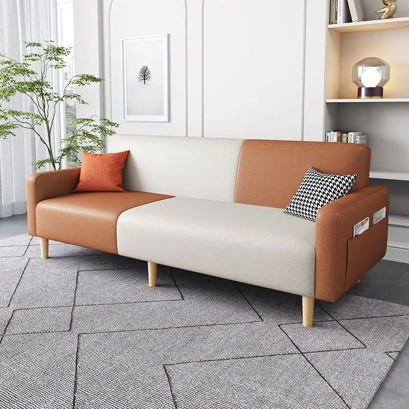 Divano moderno con braccioli quadrati Divano ecopelle/lino Clearhalo