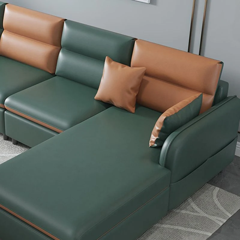 Divano moderno con braccioli quadrati ecopelle con cuscini rinforzati, resistente alle macchie Clearhalo