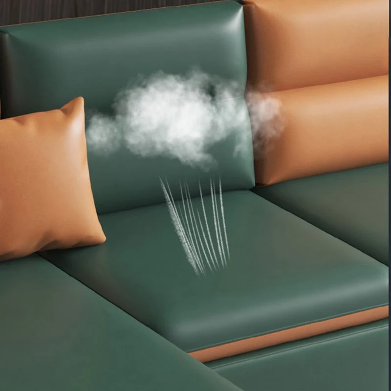 Divano moderno con braccioli quadrati ecopelle con cuscini rinforzati, resistente alle macchie Clearhalo