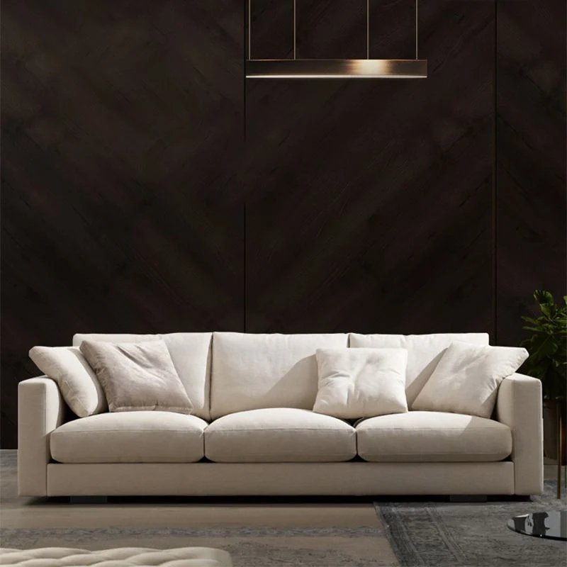 Divano moderno con braccioli quadrati misto pelle/cotone standard moderno Clearhalo