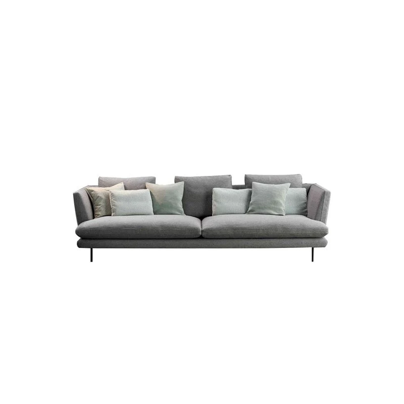 Divano moderno con braccioli quadrati standard con posti sedere superiori e cuscini grigio chiaro moderni Clearhalo