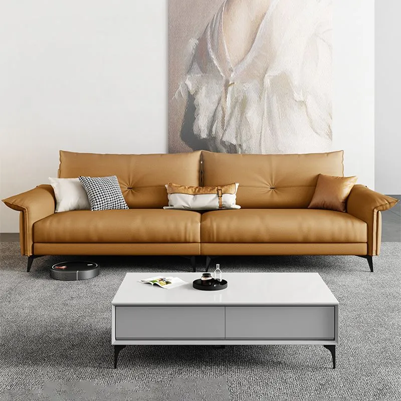 Divano moderno con braccioli superiori con cuscini standard marrone scuro Clearhalo