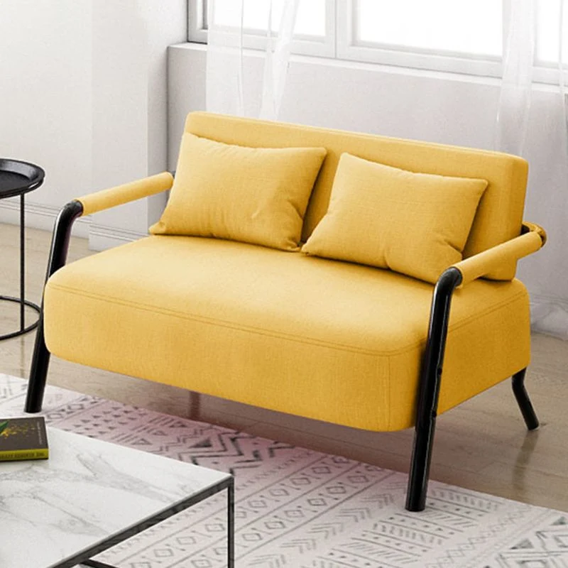 Divano moderno con 2 cuscini Divano nero standard con braccioli quadrati Clearhalo