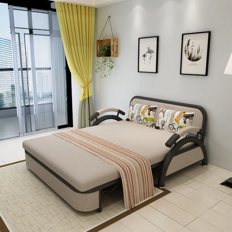 Divano moderno con rivestimento misto cotone con braccioli rotondi e letto Clearhalo