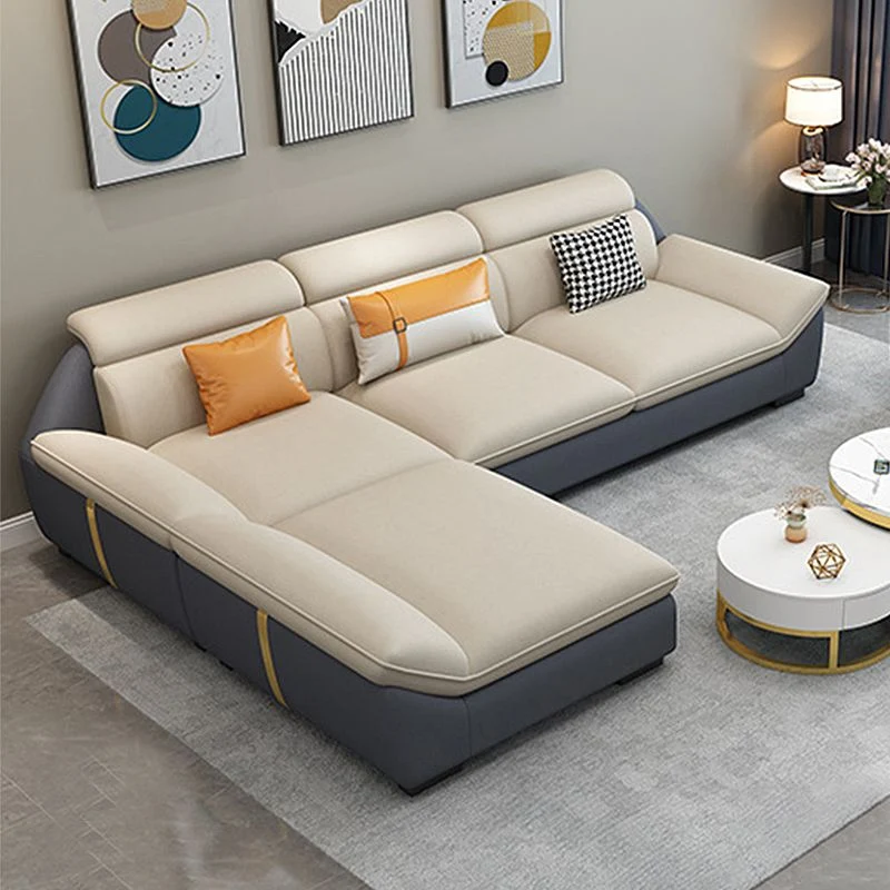 Divano moderno con schienale cucito, metà secolo, divano con braccioli e chaise longue Clearhalo