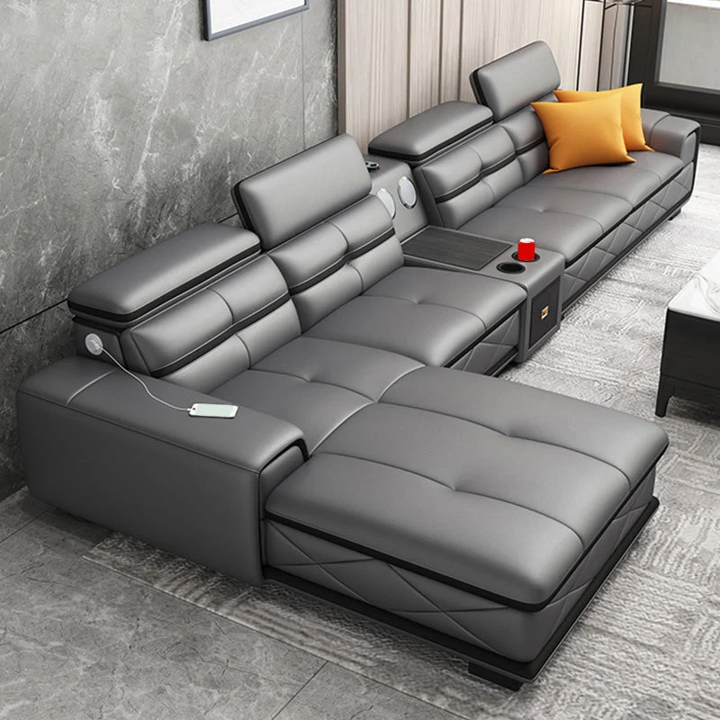 Divano moderno forma di L componibile con schienale alto grigio chiaro per soggiorno Clearhalo