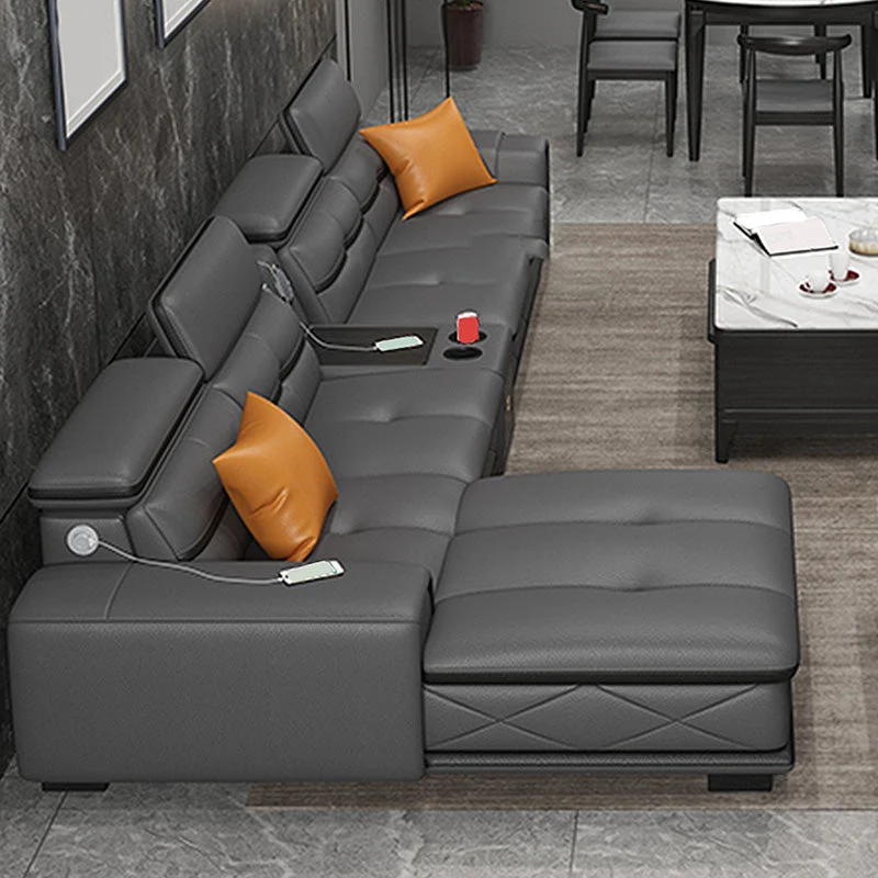 Divano moderno forma di L componibile con schienale alto grigio chiaro per soggiorno Clearhalo