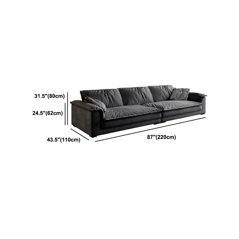 Divano moderno legno massello con braccioli quadrati grigio scuro antimacchia Clearhalo