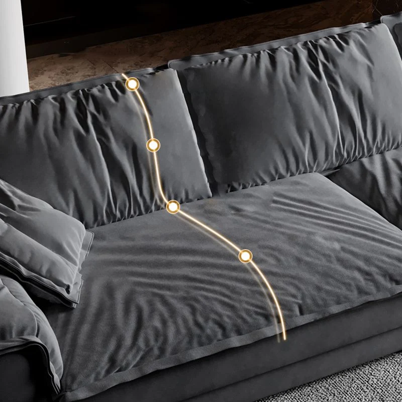 Divano moderno legno massello con braccioli quadrati grigio scuro antimacchia Clearhalo