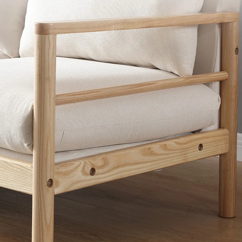 Divano moderno lino beige con braccioli quadrati Divano standard legno per soggiorno Clearhalo
