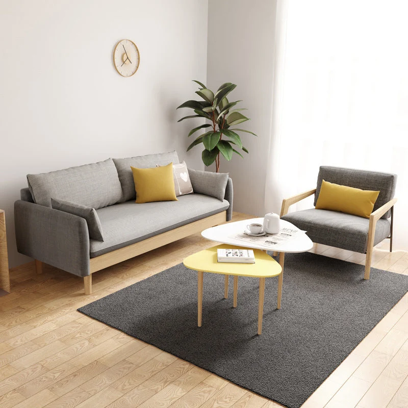 Divano moderno lino con braccioli quadrati e cuscini imbottiti per soggiorno Clearhalo