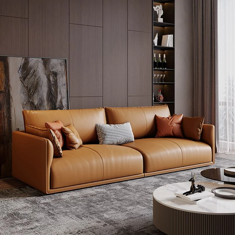 Divano moderno Mid-Century con bracciolo superiore componibile da 83 cm di altezza, con schienale e cuscino, marrone chiar...