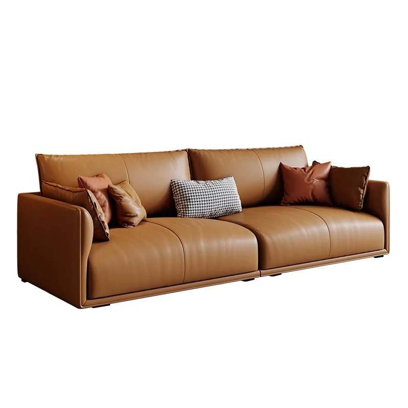 Divano moderno Mid-Century con bracciolo superiore componibile da 83 cm di altezza, con schienale e cuscino, marrone chiar...