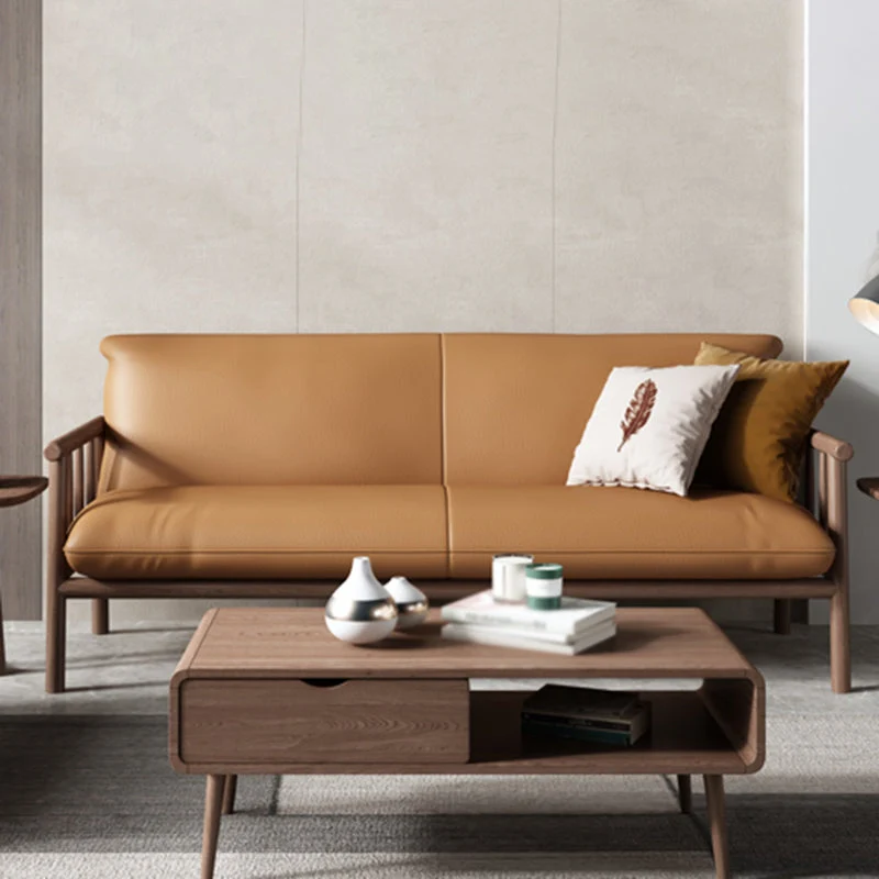 Divano moderno Mid-Century ecopelle da 29 "W con braccioli quadrati per soggiorno Clearhalo