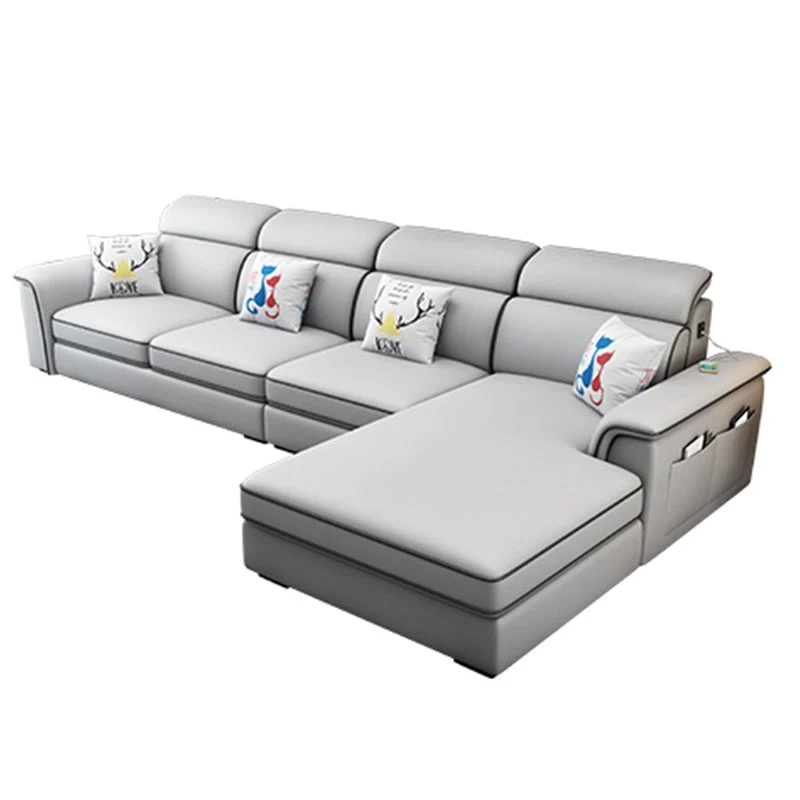 Divano moderno 4 posti con braccioli con rivestimento ecopelle e chaise longue. Divano moderno della metà del secolo Clear...