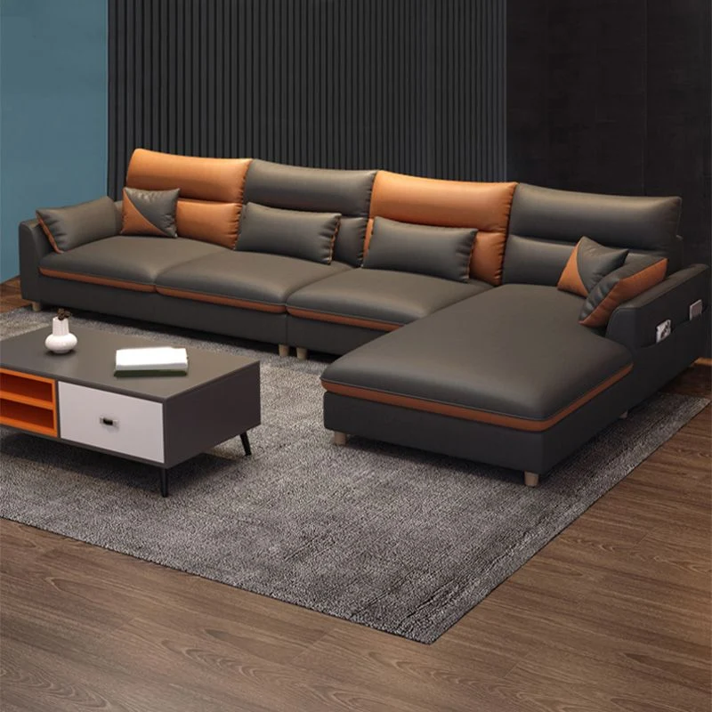 Divano moderno rivolto destra e divano chaise longue forma di L ecopelle Clearhalo