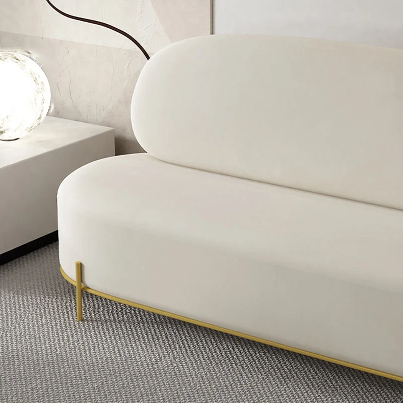 Divano moderno senza braccioli velluto bianco/arancione da 80 cm per soggiorno Clearhalo