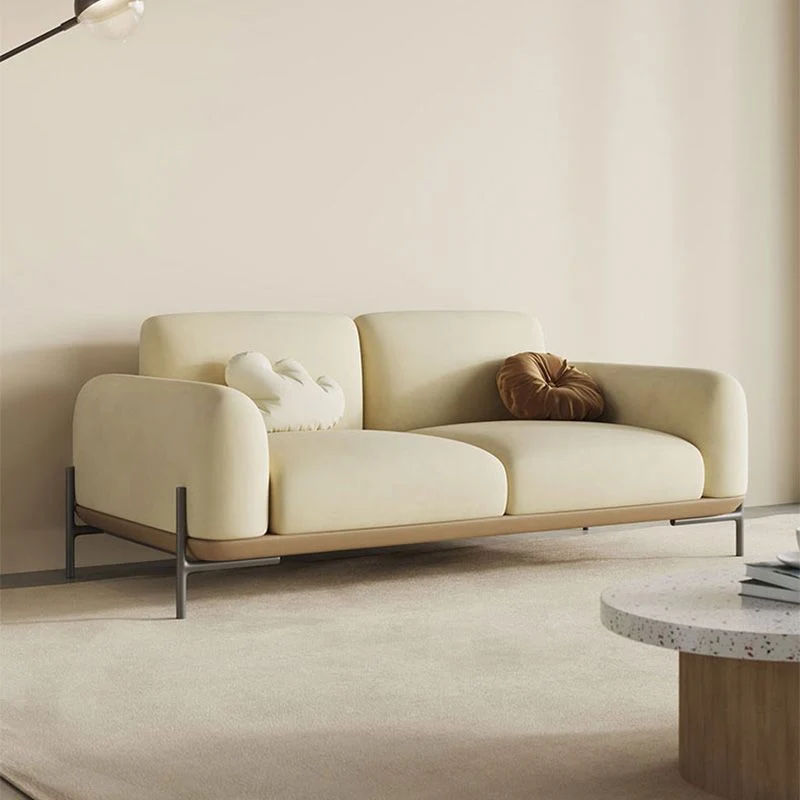 Divano moderno standard ecopelle/velluto beige Clearhalo